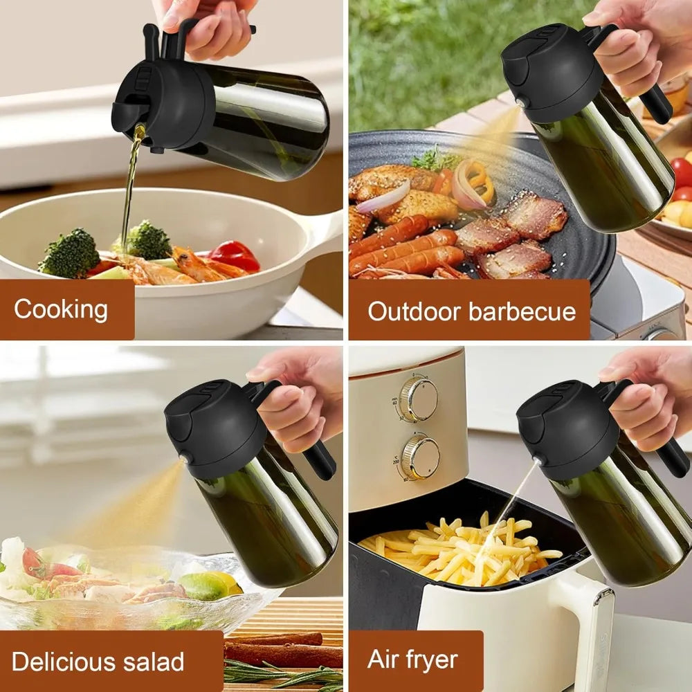 MonoCook™2-in-1 Oil Sprayer Bottle – 16oz Glass Olive Oil Dispenser for Cooking, Salad & Grill