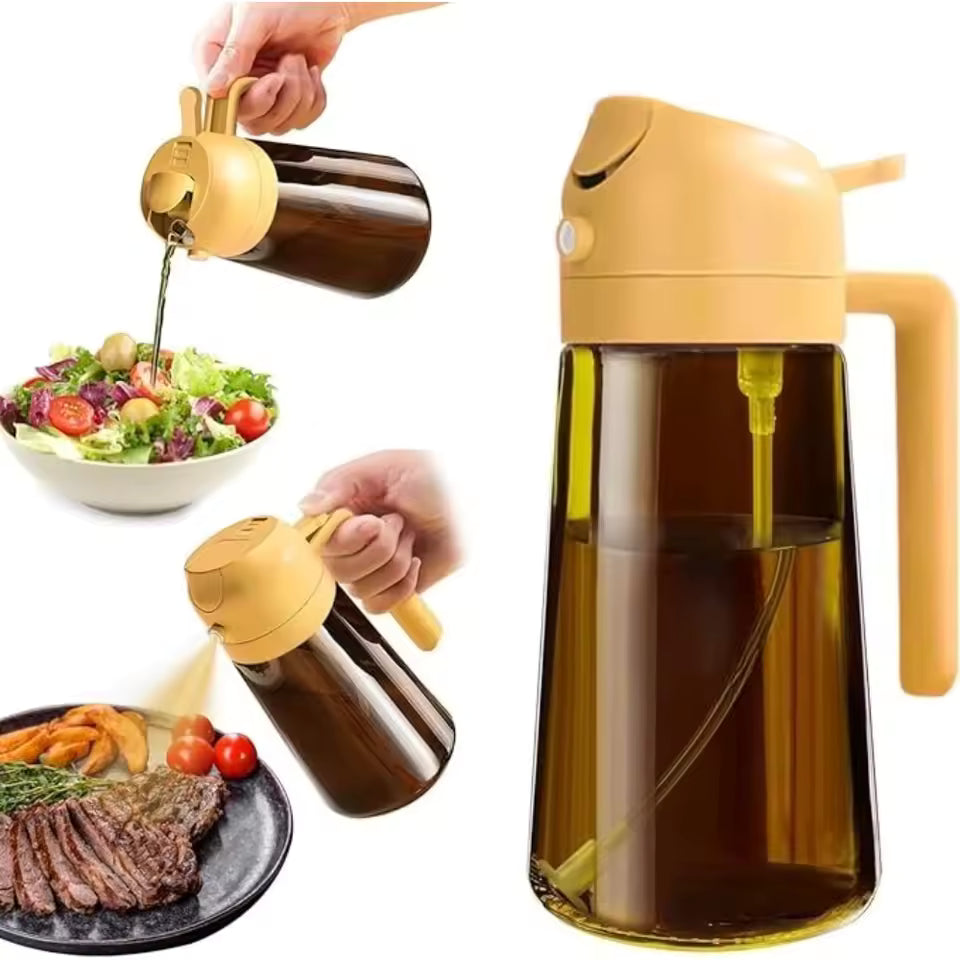 MonoCook™2-in-1 Oil Sprayer Bottle – 16oz Glass Olive Oil Dispenser for Cooking, Salad & Grill